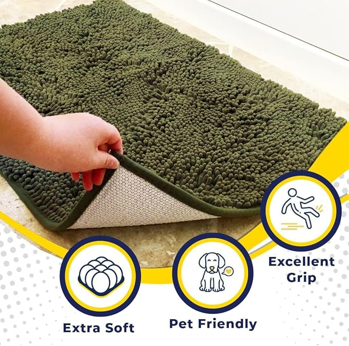 Muddy Mat® | Super Absorbent Door Mat Indoor, Microfiber Quick Dry Chenille Entryway Rug, Non-Slip Front Door Mat, Indoor Mats for Entryway, Machine Washable Pet Rug, Army Green 36" x 120"