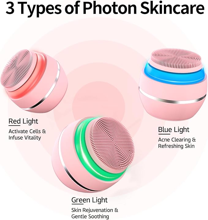 Face Cleansing Brush, Waterproof Silicone Facial Cleansing Brush, 6 Modes, 3 Light Effect, Rechargeable Electric Exfoliator Deep-Clean Scrubber for Women and Men