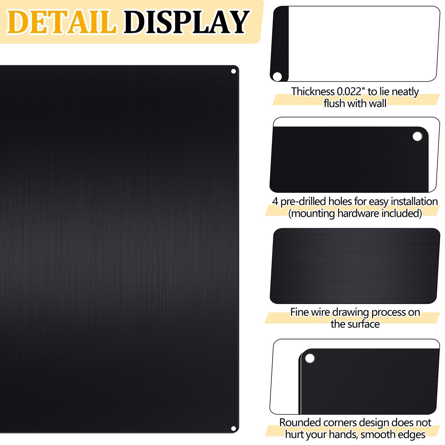 Yaocom Stainless Steel Backsplash Range Hood Stove Backsplash Back Stainless Steel Sheet for Kitchen Wall Splatter Metal Wall Panels with Screws and Hanging Towel(Black,30×30 Inch)
