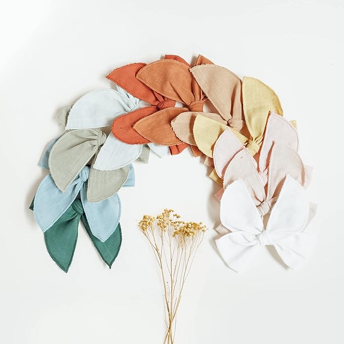 Niceye Fable Girls Hair Bows Cotton Linen Alligator Hair Clips or Little Girls Toddlers Kids Neutral Handmade Hair Accessories - 4.5” bow
