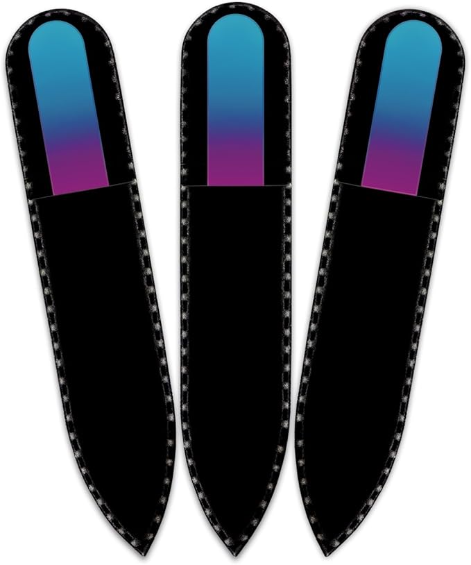 Mont Bleu Rainbow Crystal Nail File in Black Pouch - Small - Purse Size - Czech Tempered Glass - Handmade in Czech Republic - Washable Nail Files