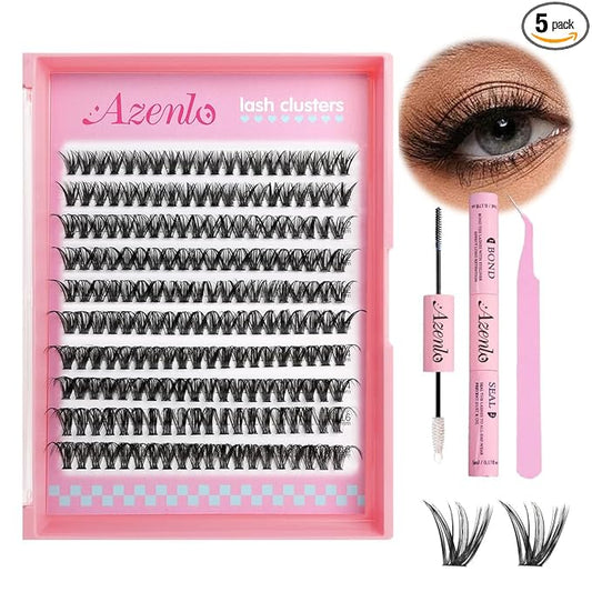 Azenlo Natural Lash Clusters Kit Wispy Eyelash Clusters 120 pcs Cluster Eyelash Extensions C Curl Individual Lashes 10-16 mm Mix Length Natural Look (50D KIT 120 Pcs)
