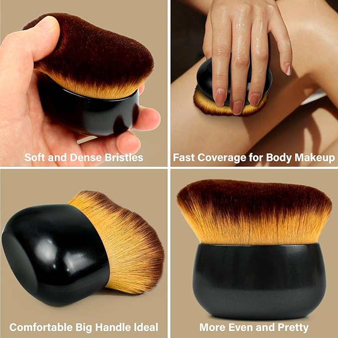 Extra Large Body Makeup Brush For Self Tanner, Leg Makeup &Bronzer Blend,75 mm Wide-headed Kabuki Brush Provides More Even &Pretty Application, Oval Face&Back Makeup Brush, Wet&Dry Use- Black