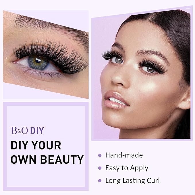 B&Q Volume Lash Clusters Wispy B02, Eyelash Clusters 72PCS Cluster Eyelash Extensions, D Curl Lash Cluster Natural Individual Lashes False Eyelashes Clusters with Soft Band(B02-D-8-16MIX)
