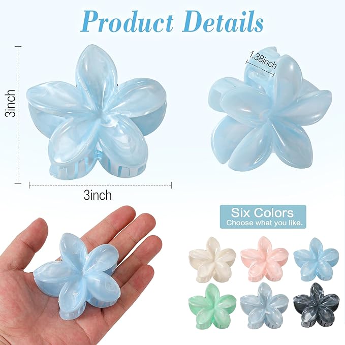6 Pack Flower Hair Clips for Women, Flower Claw Clips for Thick Thin Hair, Cute Hair Barrettes Elegant & Durable, Fashion Hair Accessories Stylish Hair Claw Clips for Women & Girls (Assorted Colors)
