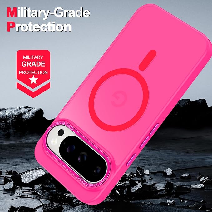 Magnetic for Google Pixel 9 Pro XL Case, [Military Grade Drop Protection] [Compatible with MagSafe] Shockproof Slim Translucent Matte Anti-Slip for Women Girls Men Case, Hot Pink