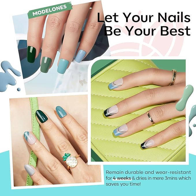 modelones Gel Nail Polish Set - 6 Colors 2026 Spring Summer Misty Gray Dark Green Glitter Gel Polish Kit Sage Green Baby Blue Nail Polish Soak Off LED Nail Lamp Nail Kit Nails Salon DIY Gift