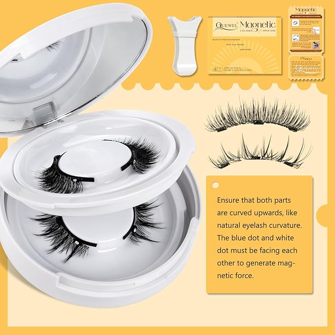 QUEWEL Magnetic Eyelashes 2 Pair Reusable Magnetic Eyelashes with Applicator No Glue Needed Eyelashes Cat Eye Natural Look Lash Clusters Kit Easy to Wear and Remove(A10)