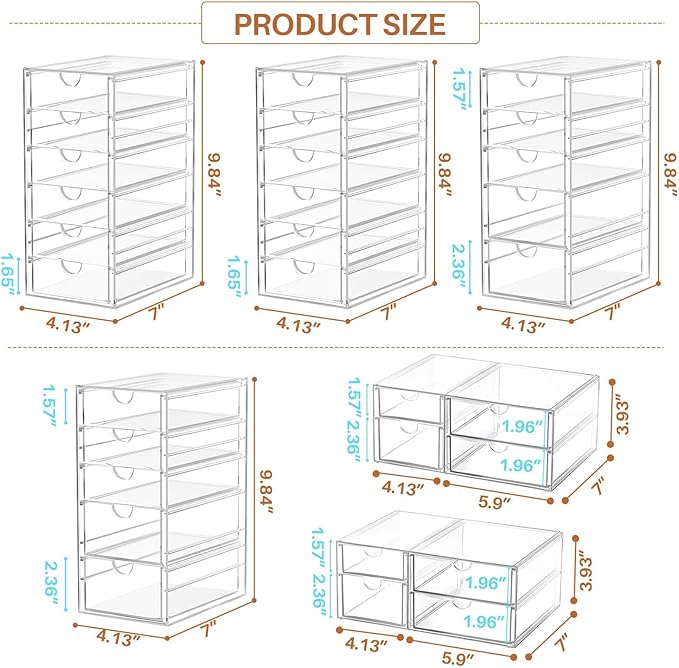 30 Drawers, Acrylic Desk Makeup Organizer, Plastic Drawers Organizer, Stackable Storage Solution for Makeup, Dresser, Office, Bathroom Clear Plastic Craft and Bead Storage Cabinet