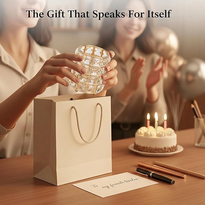 YAGELI Crystal Pen Holder for Desk, 3.58" Gold/Silver Metal Pencil Cup, Elegant Office Desk Accessories for Women, Modern Home Office Decor, Teacher Gift - Compact Vanity Makeup Brush Organizer(Gold)