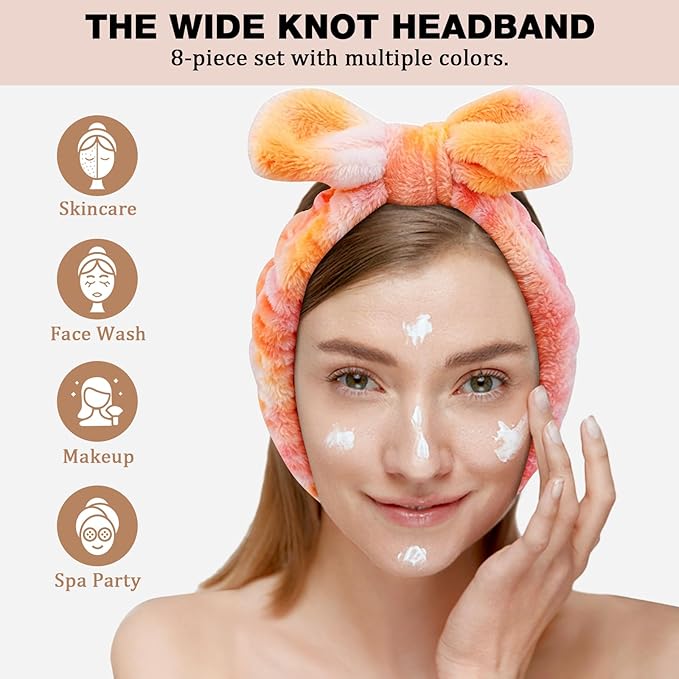 YOOVR 7pcs Spa Headband, Mothers Day Gifts Bulk, Stocking Stuffers for Teen Girls Women, Skincare Makeup Face Wash Headband, Hair Accessories, Party Favors for Adult, Easter Baskets Stuffers(Tie-dyed)