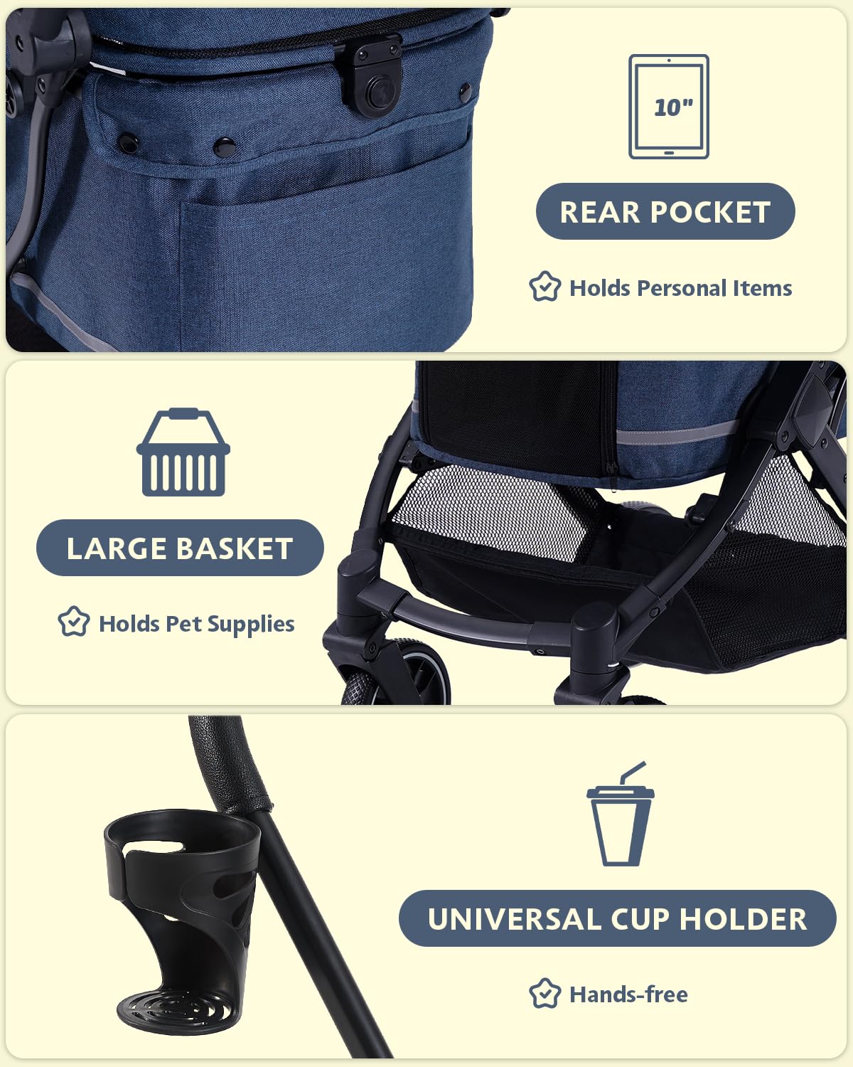 Dog Stroller with Waterproof Rain Cover, Heavy-Duty All-Terrain 4-Wheel Pet Stroller with Adjustable Sunshade Canopy, Foldable Travel Dog Strollers for Small/Medium Dogs Up to 121 lbs