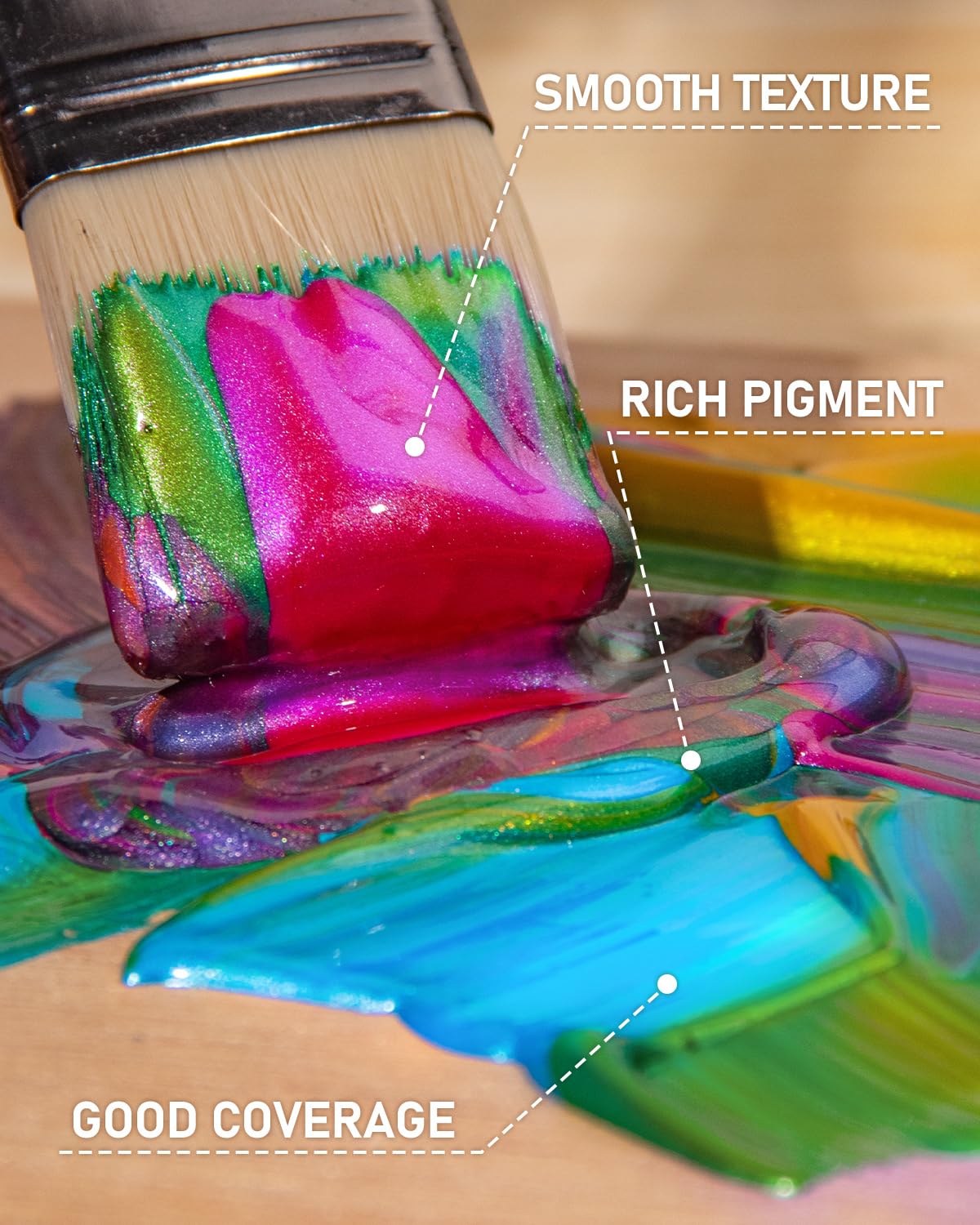 Nicpro 20 Colors Iridescent Acrylic Paint, 8.45oz / 250ml Large Bulk Metallic Acrylic Paint,Color Shifting & Non-Toxic Art Painting Supplies For Canvas Fabric Rock Wood with Paint Knife Color Wheel