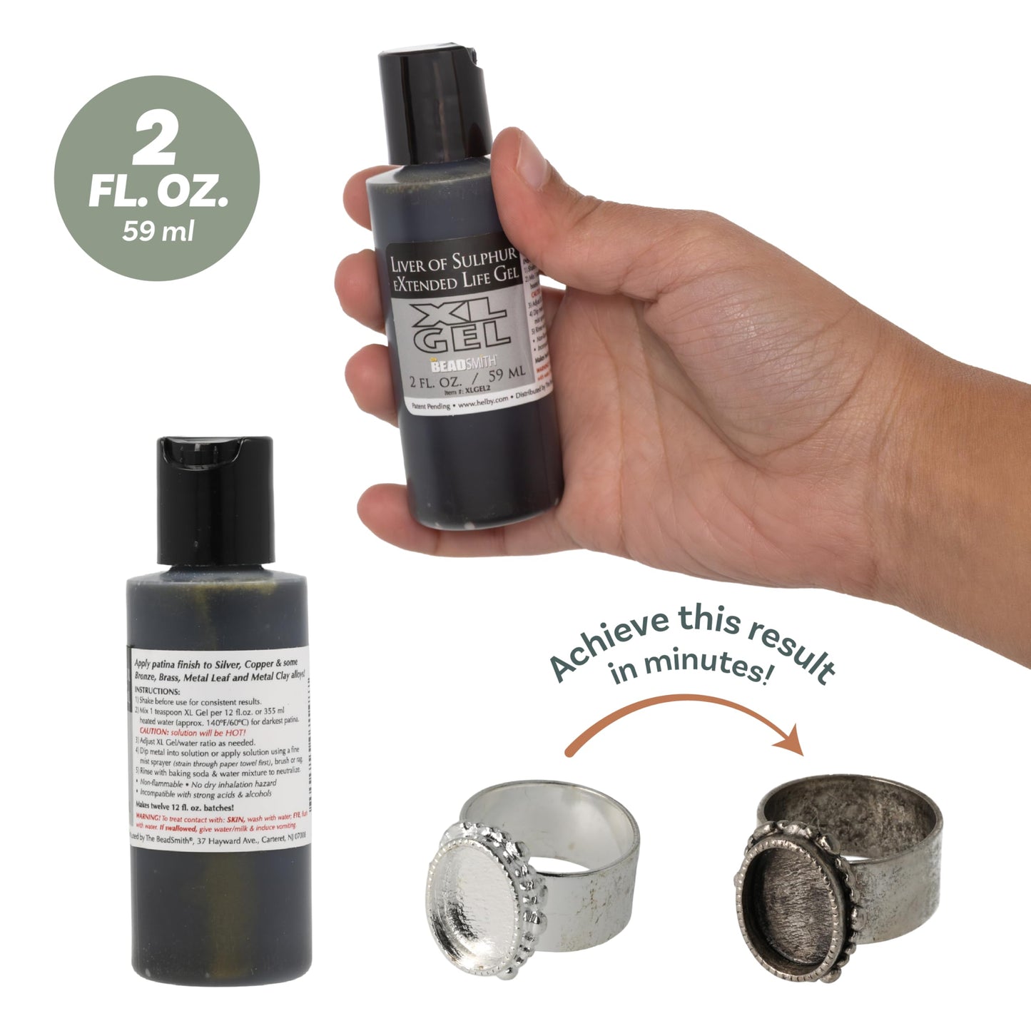 The Beadsmith XL Gel Liver of Sulfur Extended Life Gel 2 Fluid Ounces (59ml) Bottle Apply a Patina Finish to Silver Copper and Other Metal for Oxidized Look on Art and Jewelry Projects