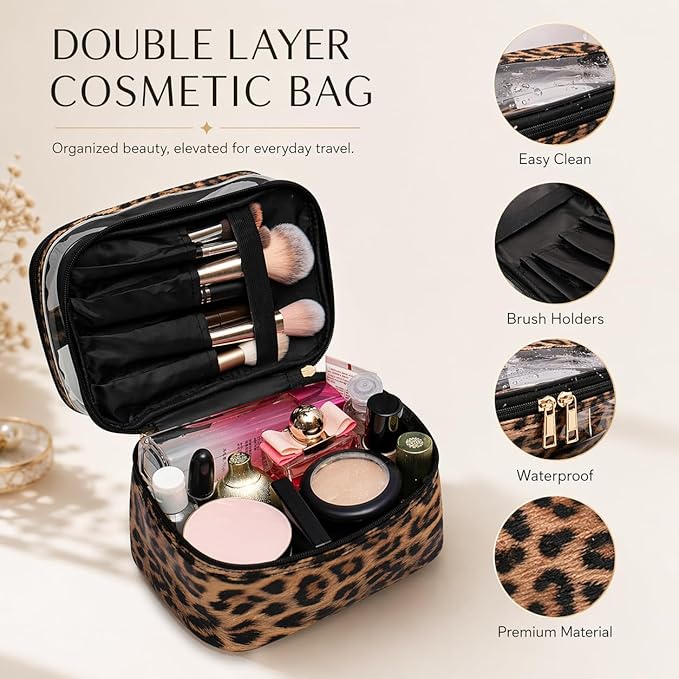 3PCS PU Leather Makeup Bag, Large Travel Cosmetic Pouch, Cute Toiletry Organizer for Women, Set of 3
