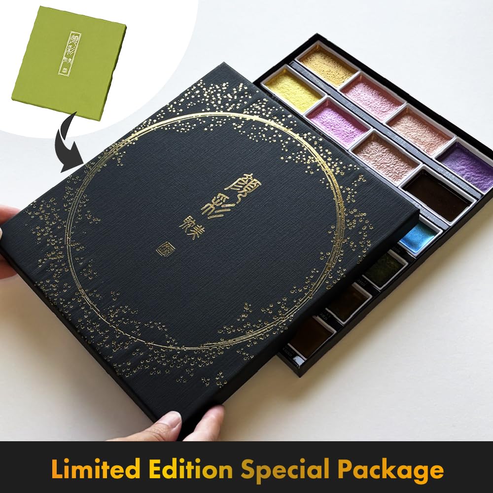 Kuretake GANSAI TAMBI Watercolor Paint Set 24 Glittery Colors II - Metallic, Professional-quality art supplies for artists adult painting aketching, Non-Toxic, Made in Japan