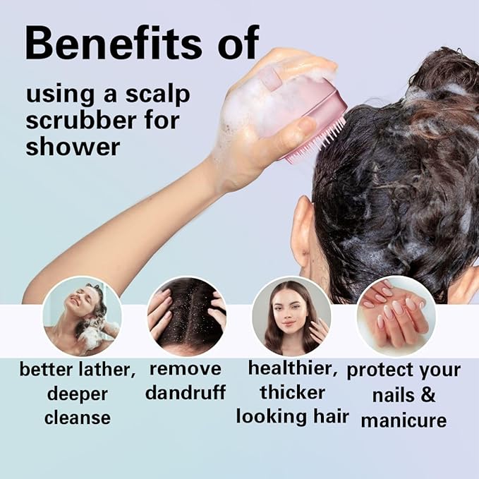 Unique 2-in-1 Design Wet & Dry Scalp Massager Shampoo Bath Brush for Hair Growth & Dandruff Removal, Hair Scrubber with Soft Silicone Bristles, Scalp Exfoliator for Scalp Care (Pink). Christmas Gift.