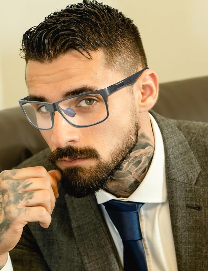 ANYLUV Carbon Fiber Reading Glasses for Men Women, Blue Light Blocking Computer Readers, Anti Glare Spring Hinge