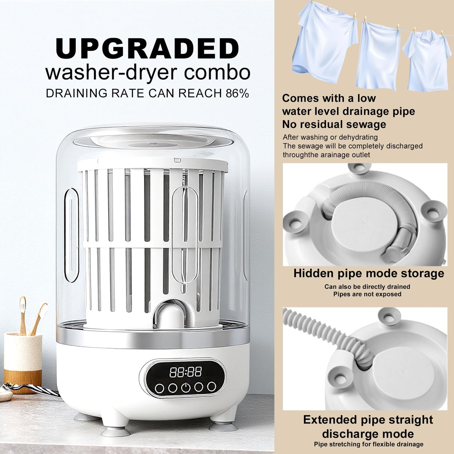 3L Portable Washing Machine,3 In 1 Portable Washer And Dryer Underwear Washing Machine,Mini Lavadora Portatil for Home, Apartment, Hotel, Camping & Travel(3L capacity)