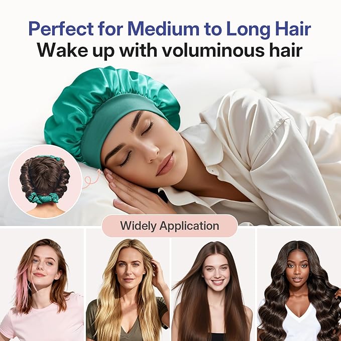LitBear Heatless Curls Overnight, 2 Sizes of Soft Hair Rollers for Women with Bonnet to Sleep In, No Heat Hair Curlers Set with Scrunchies and Clips, for Long and Medium Hair (Green)