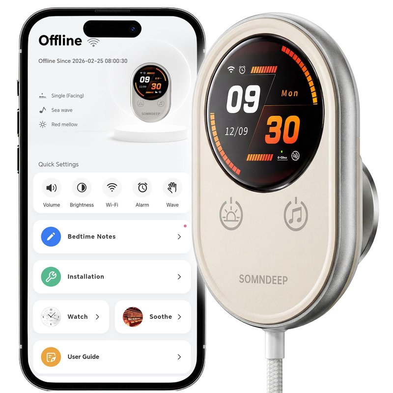 SOMNDEEP Contactless Health Monitor, Bedside Heart Rate & Breathing Monitor, Millimeter-Wave Radar, Precise Data, Medication Tracking, APP Sharing for Seniors or Patients with Chronic Diseases at Home