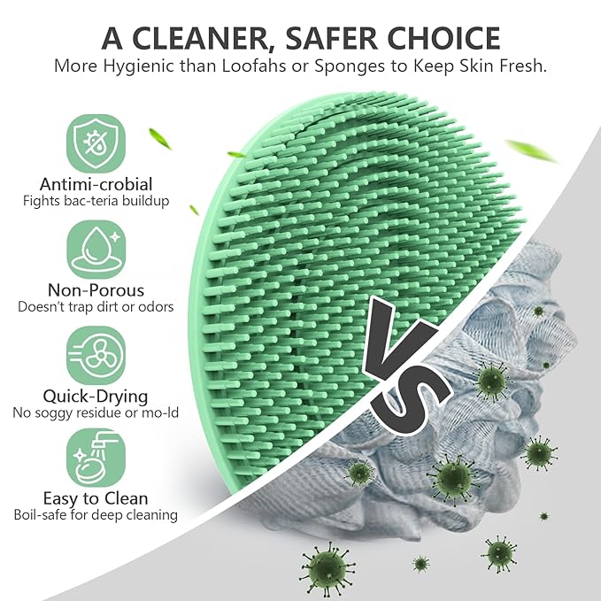 Silicone Body Scrubber 4 Pack, BEAUTAIL Shower Bath Scrubber, Gentle Exfoliating Brush for Women Men Sensitive Skin, More Hygienic Than Traditional Loofah, Long Lasting (Black+Gray+Pink+Green)