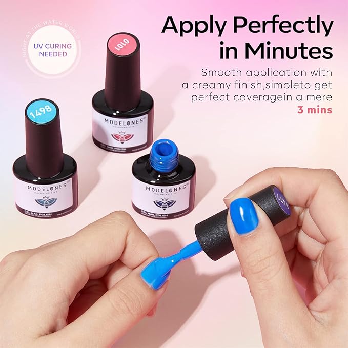 modelones Gel Nail Polish Set - 6 Colors 2026 Spring Summer Neon Bright Gel Polish Hot Pink Royal Blue Purple Turquoise Peaches Coral Yellow Pastel Nail Polish Soak Off LED Manicure DIY Gift Unisex