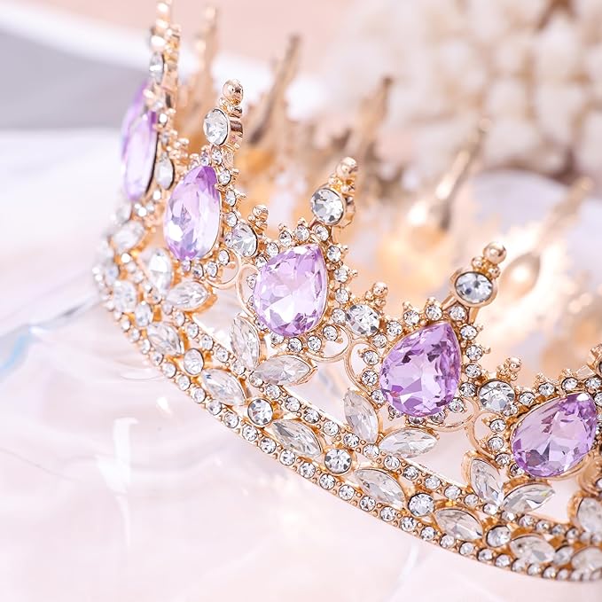 Purple Queen Crown for Women Crystal Tiara for Women Rhinestone Wedding Headband for Bride Hair Accessories for Costume Birthday Party Prom Gifts