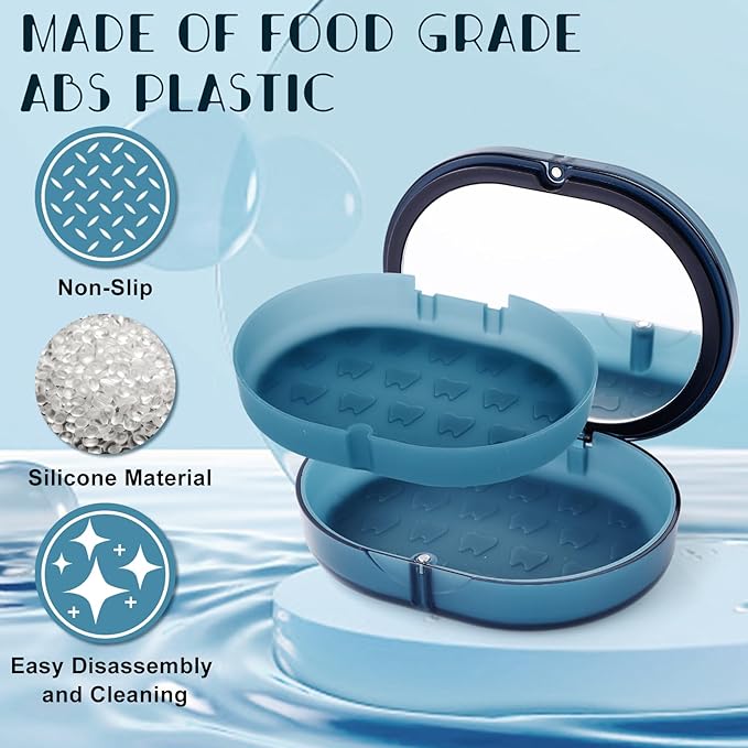 New Double-layer Retainer Storage Case with Belt Chewing,Removal Tool,Cleaning Brush,Built in Mirror Orthodontic Retainer Case