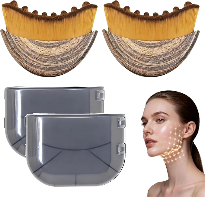 2Pcs Lymphatic Contour Face Brush,Lymphatic Drainage Massager with Super Soft Bristles,Face Sculpting Brush to Reduce Puffiness & Define Jawline,Dry Brush with Hypoallergenic Ergonomic