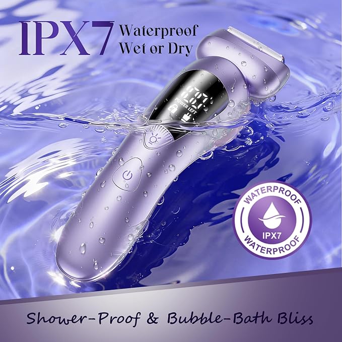 rategist Cordless Electric Razors for Women: Rechargeable Painless Bikini Trimmer for Body Hair - IPX7 Waterproof Shaver with LED Display for Face/Underarm/Leg Deep Purple