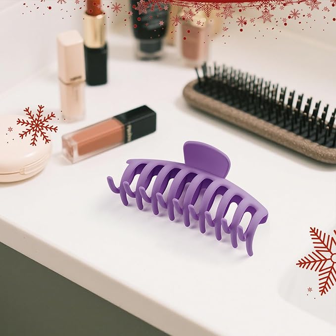 TOCESS Hair Claw Clips for Women - Large 8PK Neutral Matte Jumbo Square Hair Clips for Thick, Thin, Long, Short, Curly Hair Girls, Big Jaw Clip Set for Daily Use (Violet Purple)