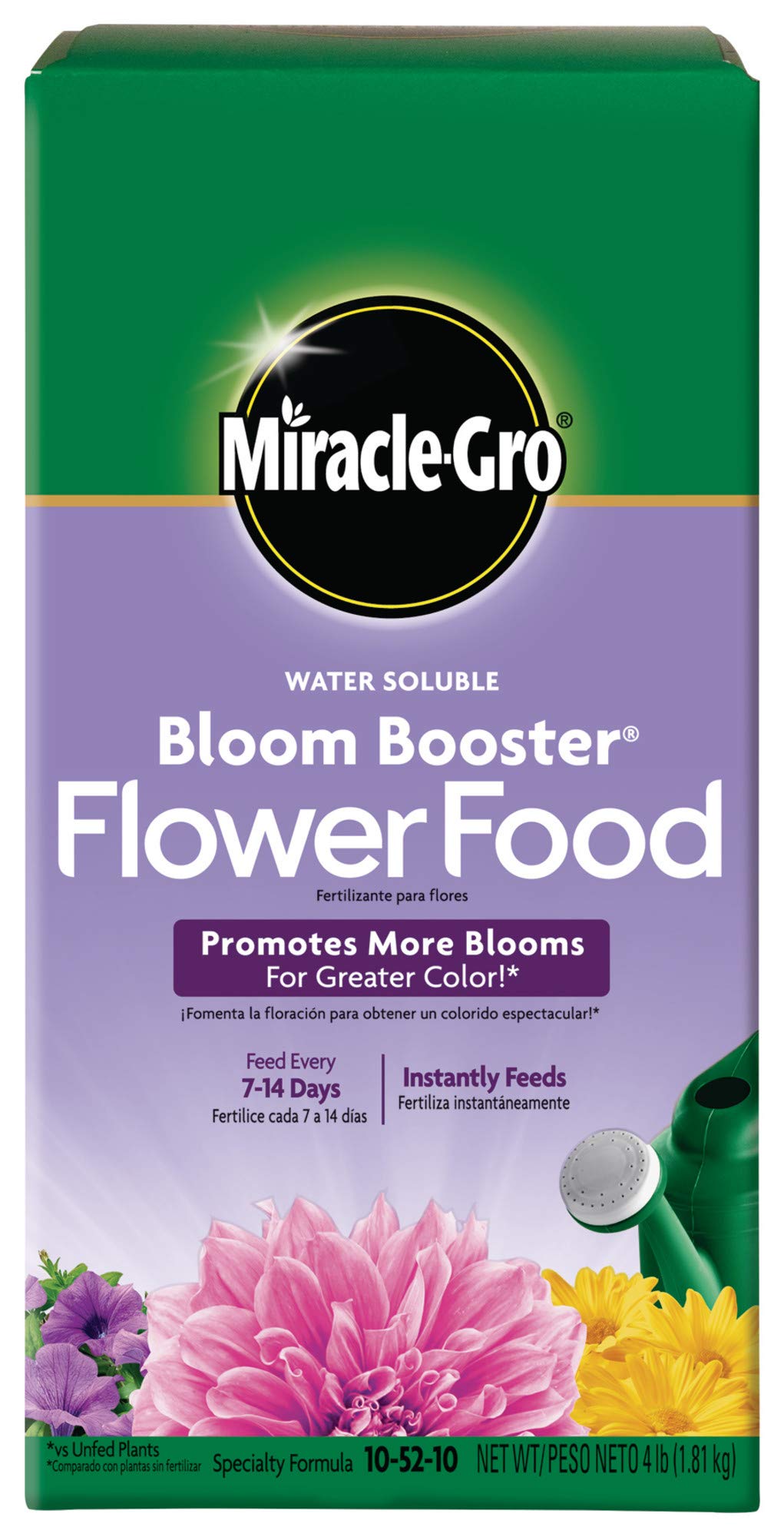 Miracle-Gro Water Soluble Bloom Booster Flower Food Fertilizer - 10-52-10 Formula for Annuals Perennials and Containers - Promotes Vibrant Flowers and Rich Color, 4 lbs.