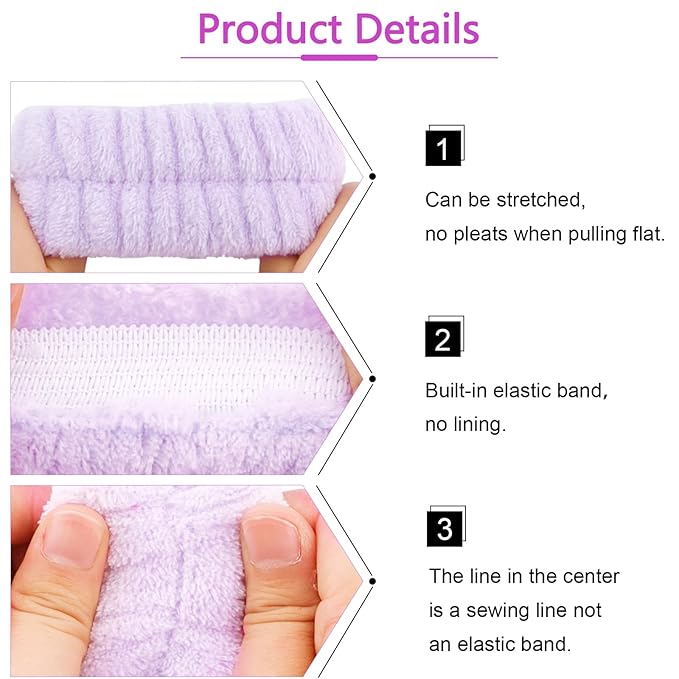 VELSCRUN Spa Headband, Makeup Face Wash Skincare Headbands, Bow Hair Band Party Favors for Washing Face, Stocking Stuffers For Women Teen Girls Christmas Gifts Hair Accessories Blue Purple