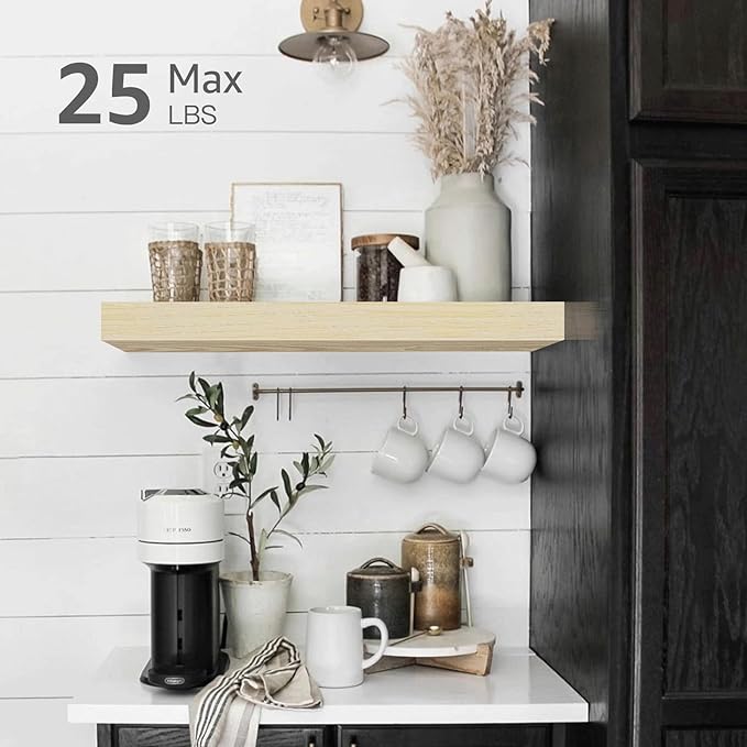 QEEIG Bathroom Floating Shelves for Wall - 15.7" Wall Mounted Shelf Over Toilet Farmhouse Home Decor Display Bookshelf Small 15.7 x 6.7 inch Set of 2, Natural (008-40N)