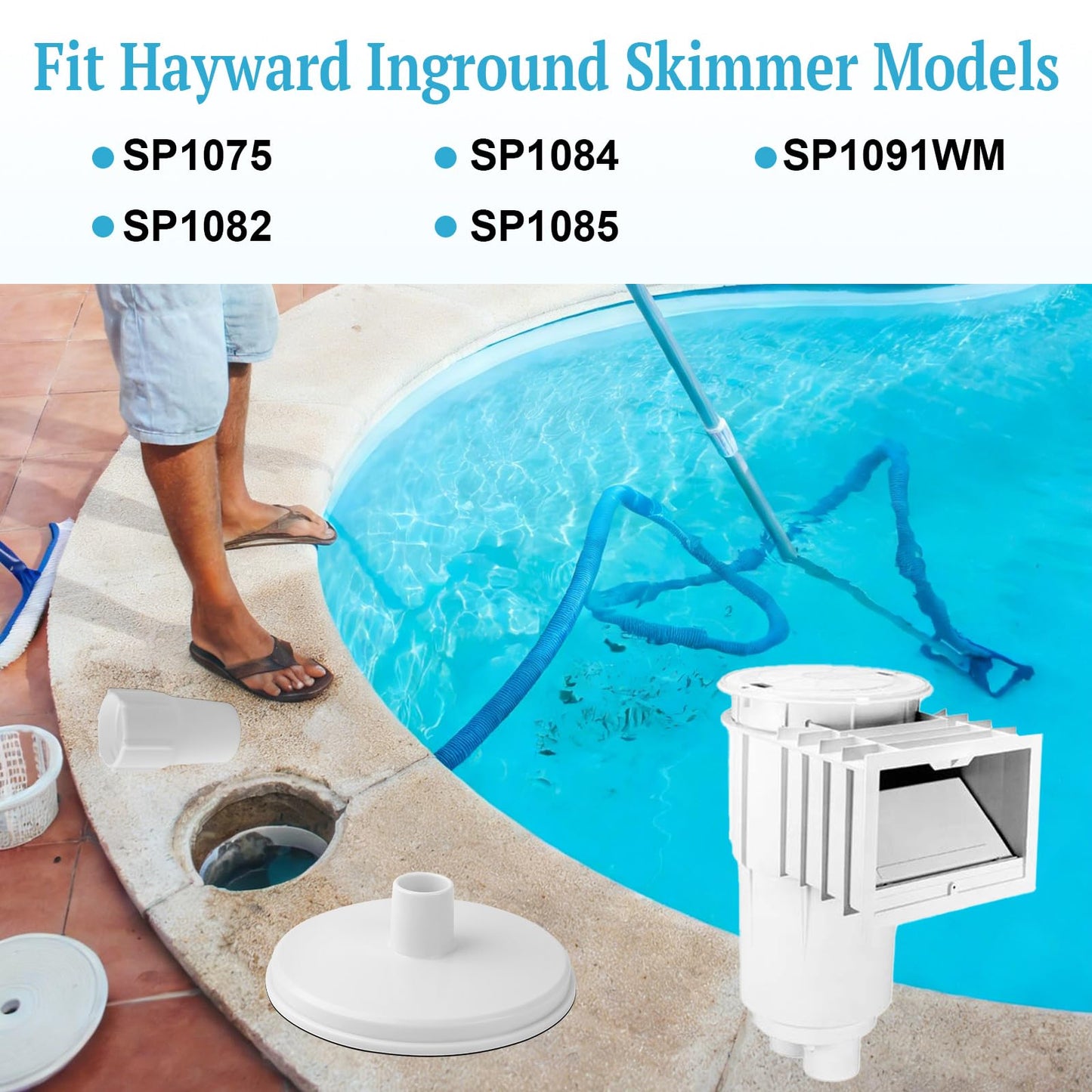OJP SP1106 Pool Skimmer Vacuum Plate and 1-1/2 Inch Pool Spiral Wound Vacuum Hose Cuff for Hayward 1082 SP1084 SP1085 SP1075, In-Ground Pool Skimmer Basket Vac Vacuum Hose Cover Plate Replacement