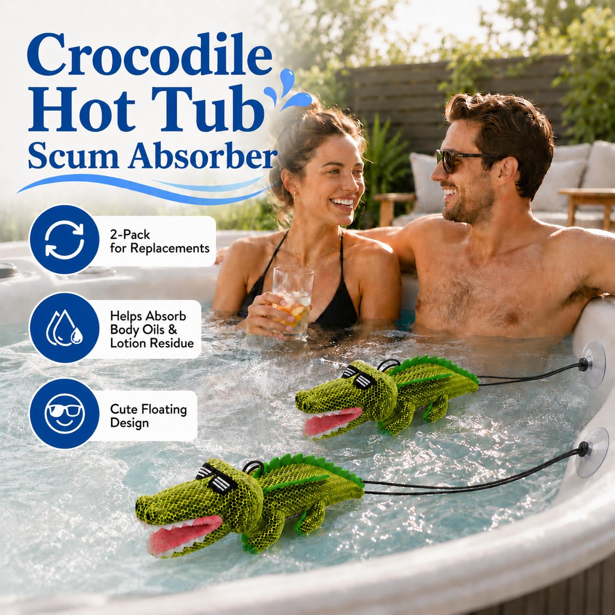 ZYIDBNG Crocodile Hot Tub Scum Absorber Reusable Washable Hot Tub Sponge Scum Absorber for Spa Hot Tub Oil Scum Absorber Hot Tub Accessories for Adults (2 Pack, Crocodile)