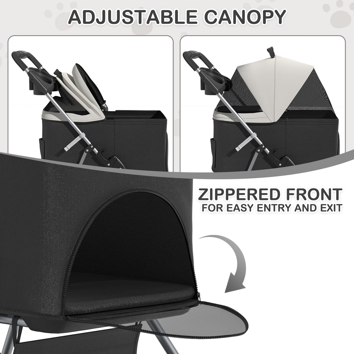 MoNiBloom 3 in 1 Foldable Pet Stroller for Small & Medium Dogs, Detachable Carrier, Car Seat, Push Button Entry, 4-Wheel Jogger for Pets up to 33 lbs, Black