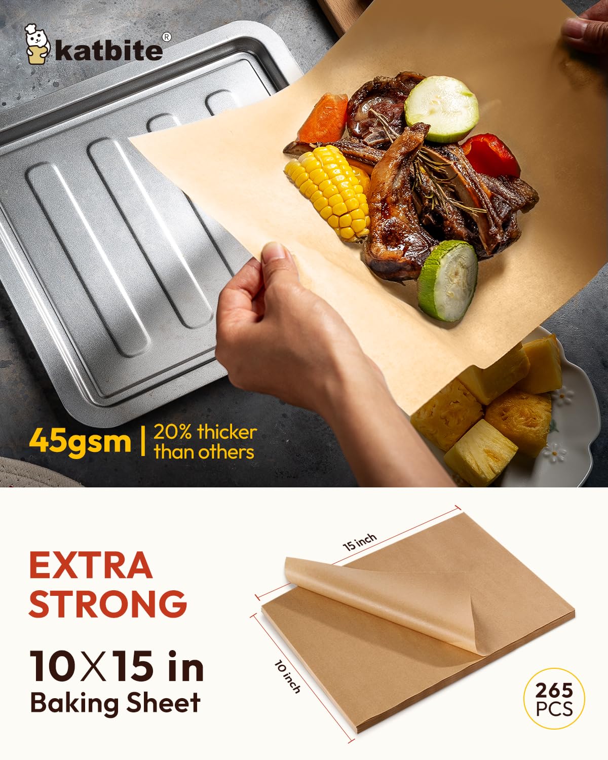 Katbite 265Pcs 10x15 inches Parchment Paper Sheets, Heavy Duty Unbleached Baking Paper, Pre-cut and Oil Proof Perfect for Steaming Cooking Bread Cake & Wrapping Foods[Advanced Series]