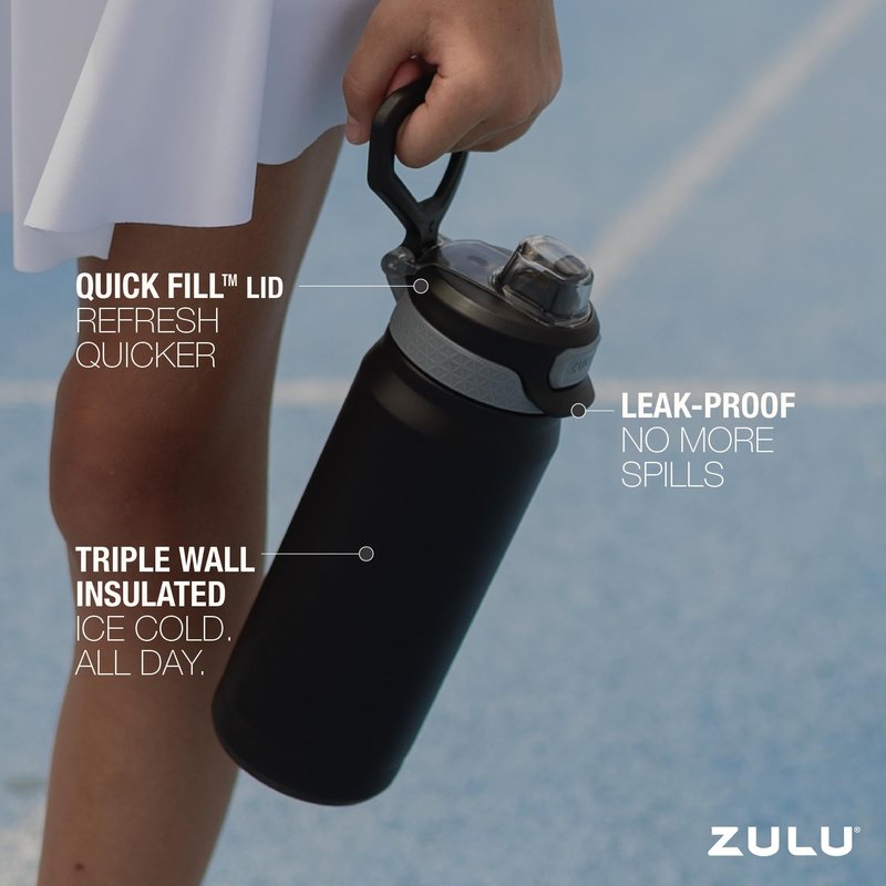 ZULU Powerfill Pro 18oz Kids Stainless Steel Water Bottle with Quick Fill Lid, Triple Wall Vacuum Insulated, Leak Proof Locking Lid, Sip & Chug, Reusable, BPA Free, Dishwasher Safe, Flower Crown