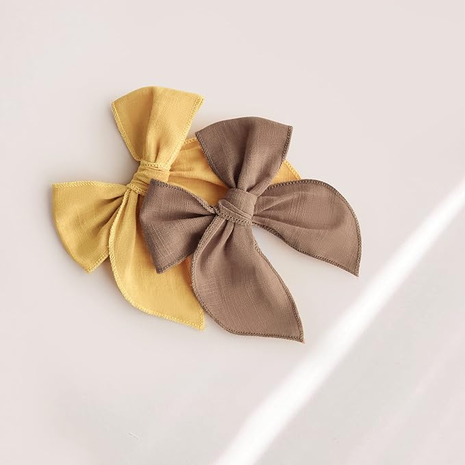 Niceye Fable Girls Hair Bows Cotton Linen Alligator Hair Clips or Little Girls Toddlers Kids Neutral Handmade Hair Accessories - 4.5” bow