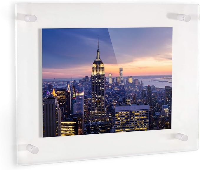 ArtToFrames 9x12 Inch Double Panel Floating Acrylic Picture Frame (Full Frame is 13x16) comes with White Standoff Hardware, Made in the USA, 4 Pack