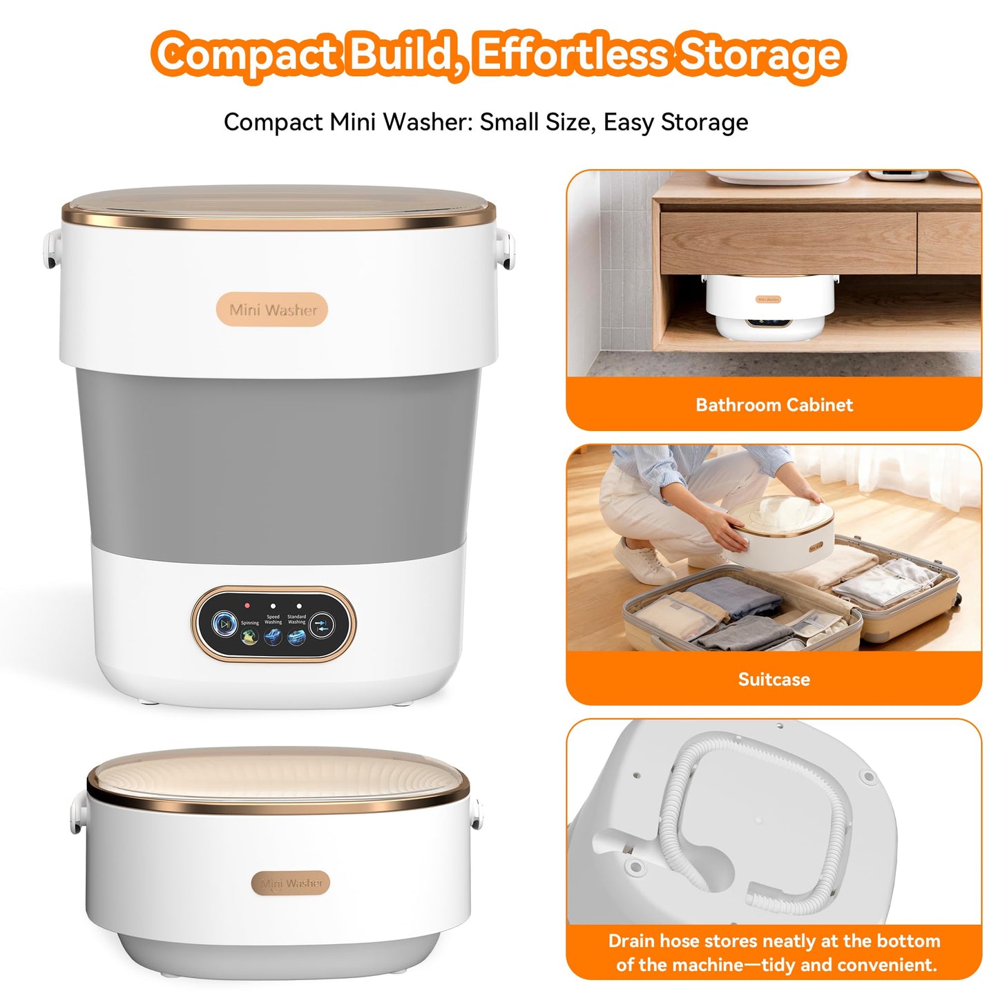 Portable Washing Machine, Folding 20L Mini Washer and Spin-Dryer, 3 Cleaning Modes & Deep Cleaning Small Compact Laundry Machine of Small Clothes for Apartments, Dormitories,Home, RV, Travel, White