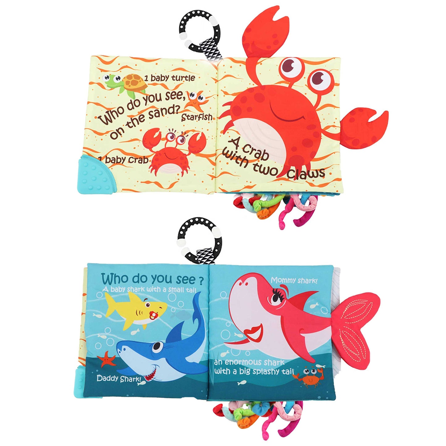 Fish Baby Books Toys, Touch Feel Cloth Crinkle Books for Babies,Baby Infant Toys 0-6, 6-12,12-18 Months,Newborn,Early Learning Education, Baby Gifts Shower for Boys Girls,Teething, Mirror,Shark Ocean