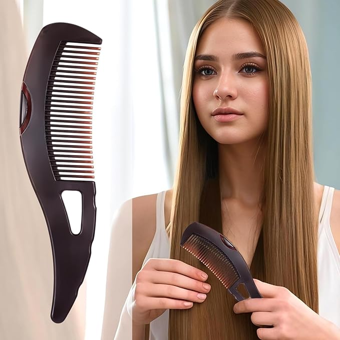 Dandruff Comb, Hollow Tooth Button Comb, Detoxing Comb Energy Massage Comb, Scalp Psoriasis Comb Dandruff Removal Comb, Lice Comb Multifunctional Hairbrush (Brown+Red)