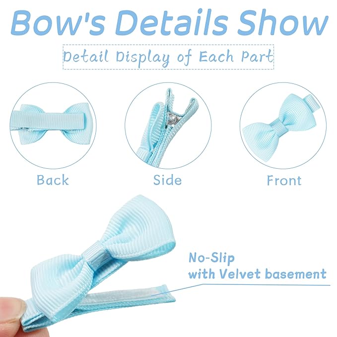 CÉLLOT Baby Hair Clips Baby Girls Fully Lined Bows Pins Tiny 1.6" Hair Bows Alligator Clips for Baby Girls Infants Toddlers Hair Accessories In Pairs