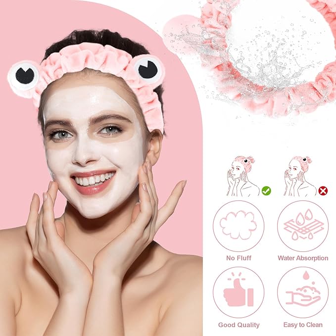 Jowmoy Pink Frog Eye Elastic Headband - Versatile for Spa, Skincare, Makeup, Face Wash, Fun Gift for Women (1 Pack)
