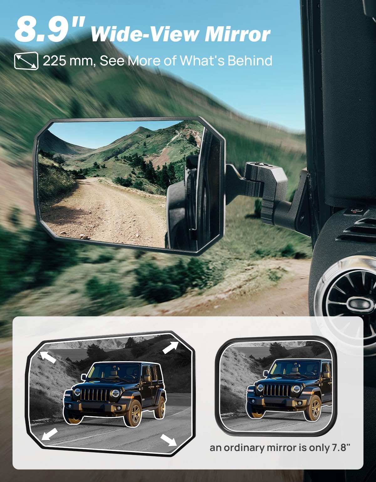 JOYTUTUS Wrangler Mirrors Doors Off Compatible with Wrangler TJ JK & Unlimited, Wrangler JK Side Mirrors for Wrangler 1997-2018, Wider View No Vibrate & Wobble (Patented), Does Not Fit on Doors