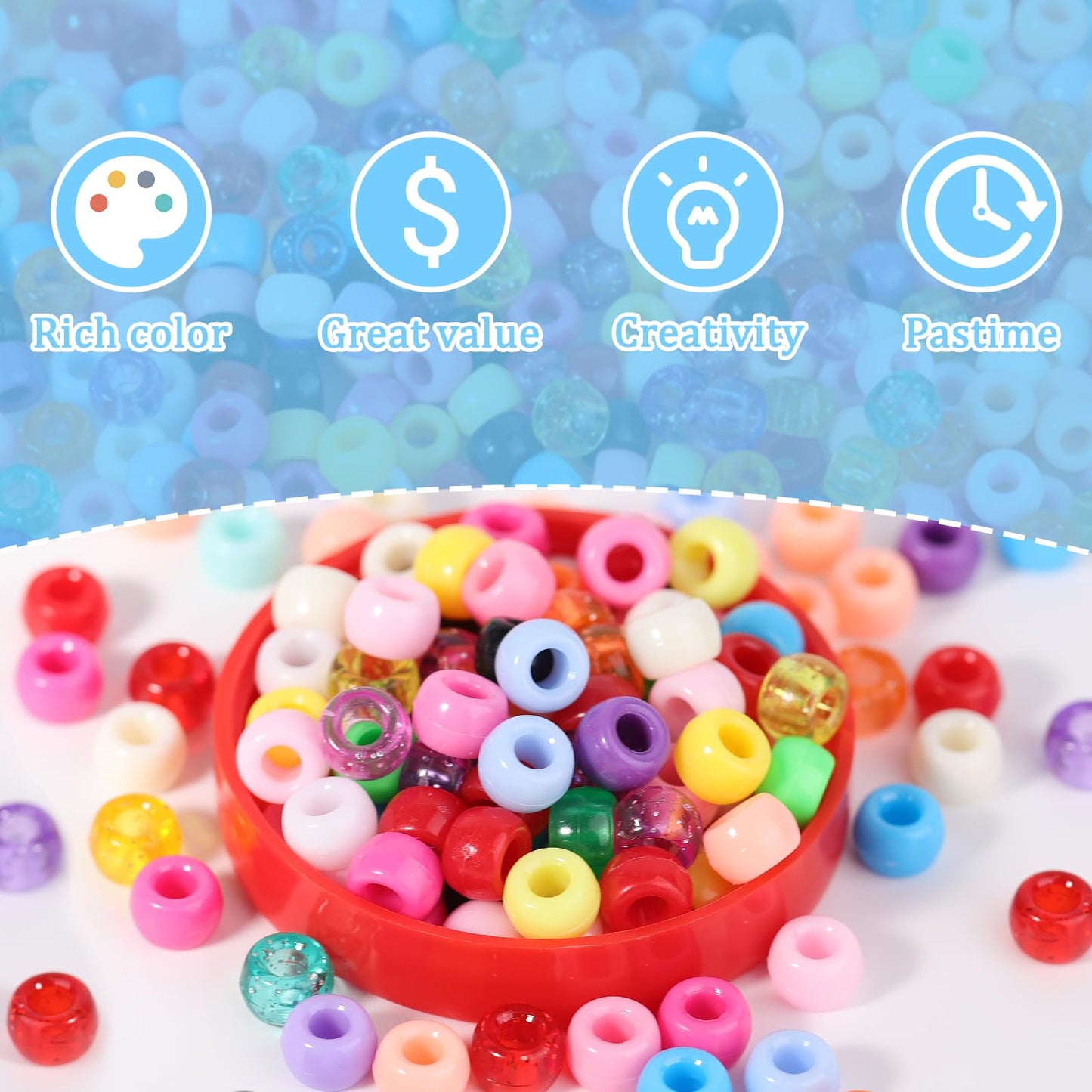 8000+ pcs Pony Beads Bulk for Bracelet Dark Blue Plastic Beads Making for Hair Braiding DIY Crafts Kandi Jewelry Key Chains and Ornaments Decorations Boxed