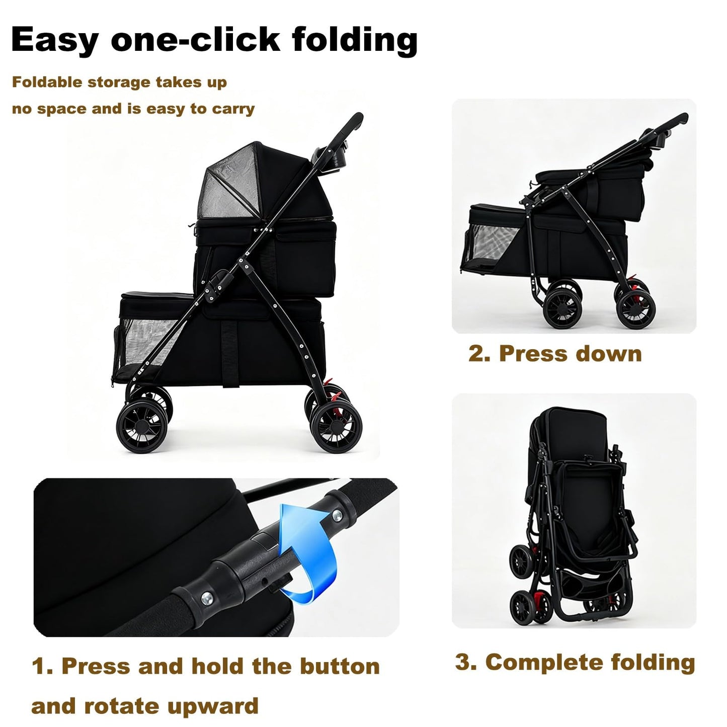 Double Dog Stroller for Medium Small Dogs and Cats Load-Bearing Up to 50lbs, Durable 360° Universal Wheels Lightweight One Hand Foldale Kittens Puppies Travel Stroller Cart(Double)